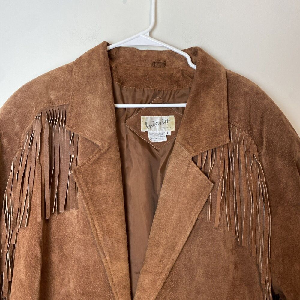 Vintage Leather Suede Fringe Jacket Women Large Brown Western Americana Cowgirl - Picture 2 of 8